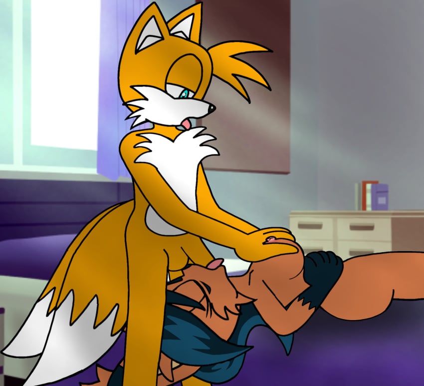 bedroom bedroom_eyes bedroom_setting big_ass big_balls big_breasts big_butt big_penis closed_eyes fox groping groping_breasts hand_on_stomach head_tilted_back irrumatio laying_on_back laying_on_bed lynx mobian_(species) mobian_cat mobian_fox mobian_lynx nicole_the_lynx oral small_nipples sonic_(series) sonic_the_hedgehog_(archie) sonic_the_hedgehog_(comics) sonic_the_hedgehog_(series) tails tails throat_fuck throat_swabbing tongue_out