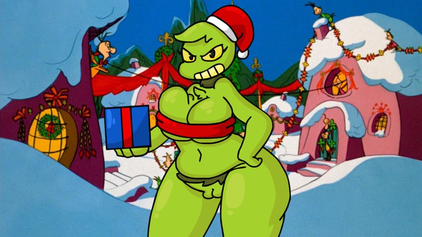 1girls big_breasts bottomless breasts chest_fluff chest_tuft christmas christmas_hat cleavage detnox dr_seuss female female_only green_hair how_the_grinch_stole_christmas large_breasts looking_at_viewer monster navel nude nudity pubic_hair pussy rule_63 the_grinch the_grinchess wide_hips yellow_eyes