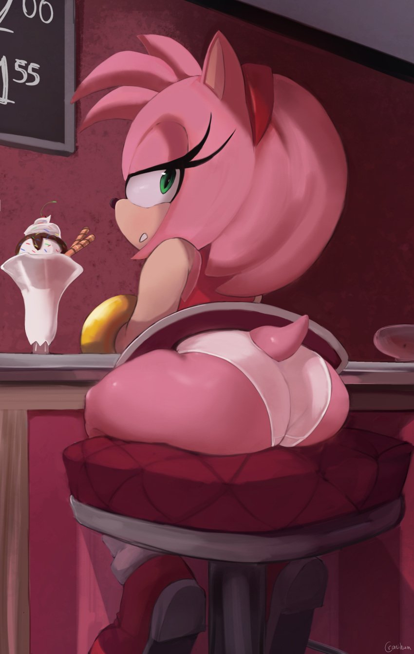 1girls amy_rose anthro ass big_ass cameltoe clothed cranihum dat_ass dress female female_only furry hedgehog looking_at_viewer looking_back panties sega shoes sitting skirt solo sonic_(series) sonic_the_hedgehog_(series) underwear unimpressed upskirt wardrobe_malfunction white_panties white_underwear