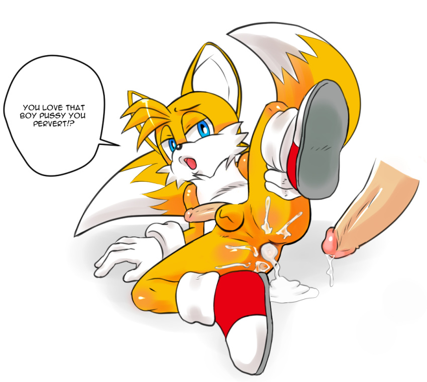 2boys anal anus balls cum_in_ass cum_on_ass disembodied_penis english_text gaping_anus gay kyoshinhei male penis sonic_(series) speech_bubble tails thebuttgoblin