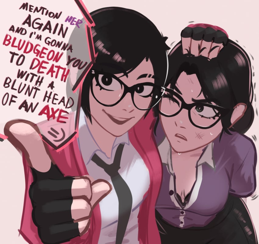 2girls glasses miss_pauling necktie oc original_character rosen_(veyonis) tagme team_fortress_2 text text_bubble veyonis