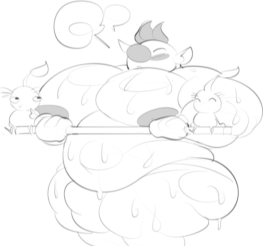 1boy alien_humanoid bara bara_tits barazoku beefy boxmingle commission exercise hocotatian humanoid lifting male_only musclegut olimar pikmin pikmin_(species) pointy_ears purple_pikmin strongfat sweat sweating