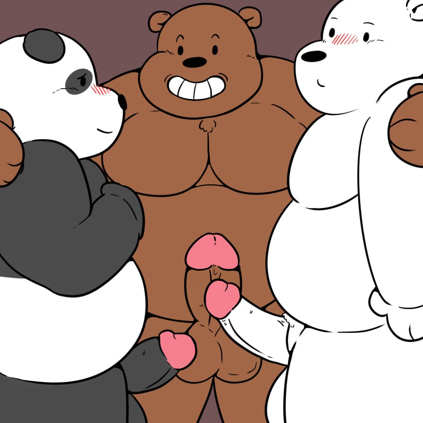 3boys balls bear blush brown_bear cartoon_network comparison genitals giant_panda grizzly_(wbb) grizzly_bear group group_sex hi_res huddled humanoid ice_bear male mamayong_(artist) mammal non-human_only panda_(wbb) penis polar_bear sex shy slightly_chubby slightly_chubby_male smile threesome toony_face trio ursine we_bare_bears yaoi