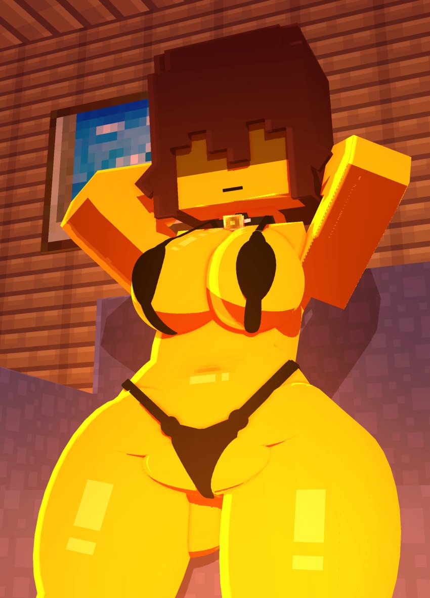 1girls 3d big_breasts bikini blush bottomless breasts choker coresvoid curvy curvy_body curvy_female curvy_figure deltarune digital_media_(artwork) female female_only french_fries hi_res hidden_eyes horny_female kris_(deltarune) kris_female_(deltarune) mine-imator minecraft open_mouth shadow smooth_skin solo thick_thighs thigh_highs thighs wide_hips wooden_wall