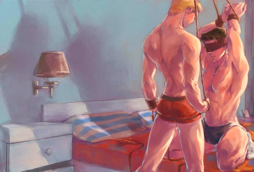 barry_allen bedroom blindfold blonde_hair bondage brown_hair dc_comics green_lantern hal_jordan justice_league male male_only muscular_male rope rope_bondage the_flash the_flash_(series) underwear