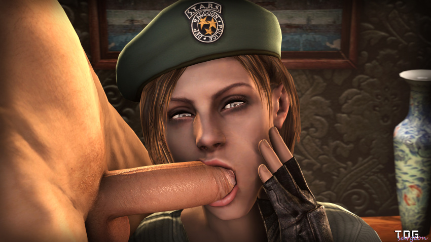 3d biohazard blue_eyes duo erection fellatio female jill_valentine jill_valentine_(julia_voth) oral penis resident_evil resident_evil_remake short_hair straight testicles thedickgrillsurgeon