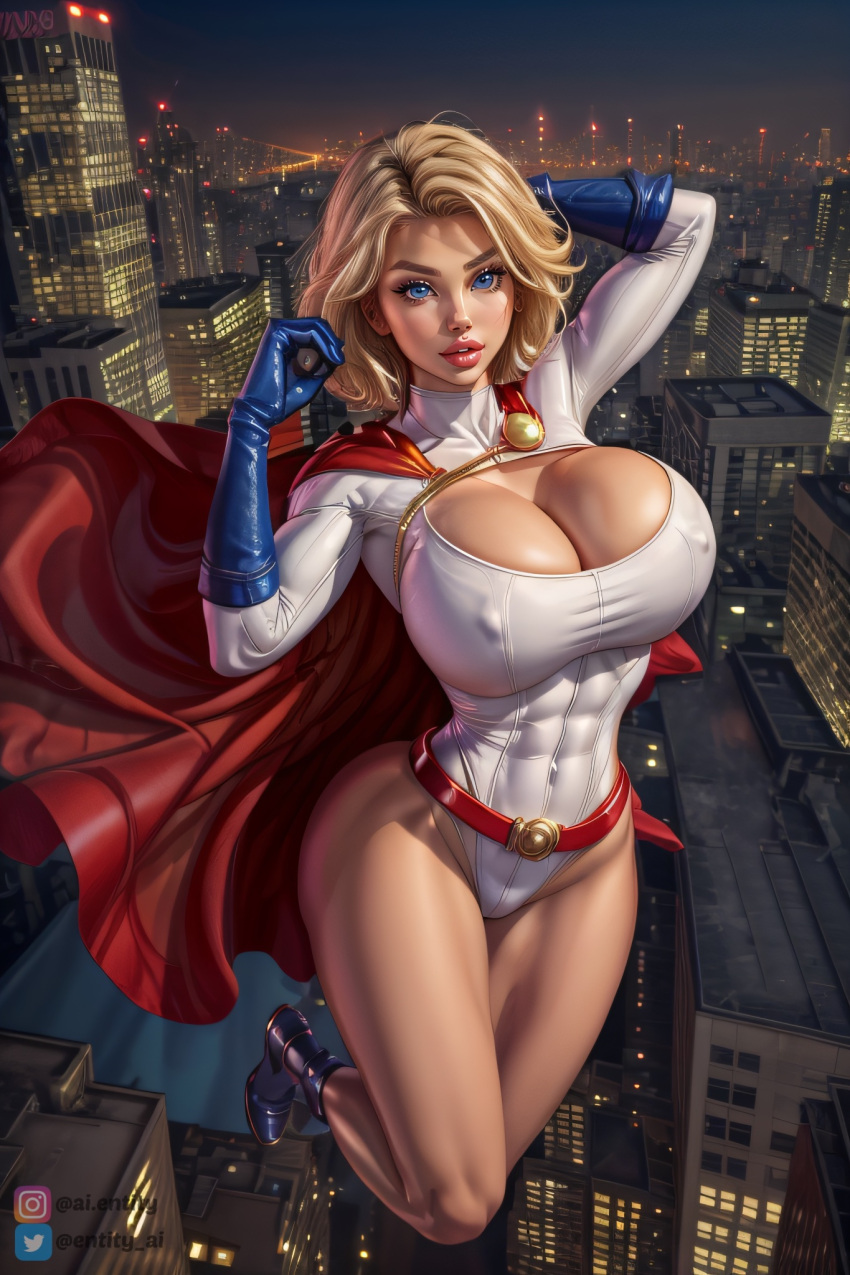 1girls ai_generated big_ass big_breasts big_eyes blonde blonde_female blonde_hair blue_eyes blue_gloves boob_window busty cape dc dc_comics entity_ai female_only flying gloves huge_breasts kara_zor-l karen_starr kryptonian pawg power_girl red_cape solo solo_female superheroine superman_(series) thick_ass thick_lips thighs toned_stomach top_heavy