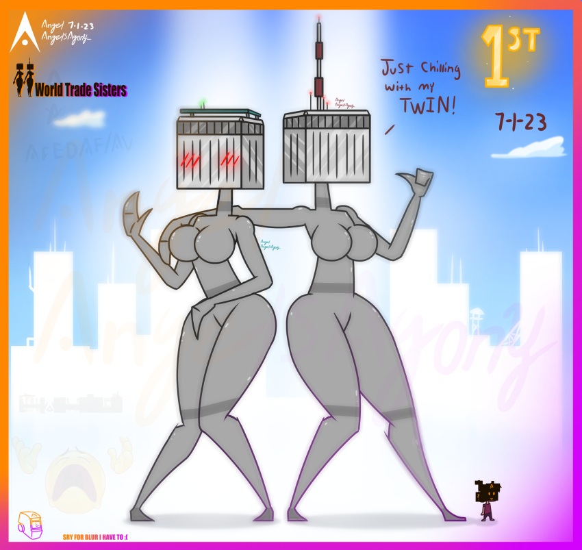 9/11 agonywelds angelsagony anthro ass breasts breasts_out building buildings deki never_forget taller_girl tenna thick_ass thick_thighs thighs twin_towers twins wide_hips worldtradesisters