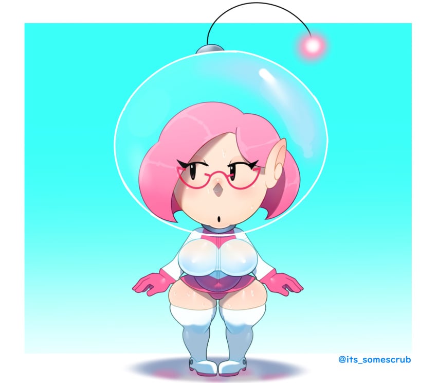 2020 antennae astronaut big_ass big_breasts black_eyes boots breasts brittany_(pikmin) casual clothed elf_ears eyelashes female female_only glasses helmet mob_face nintendo panties pikmin pikmin_3 pink_hair pointy_nose redraw shiny_skin shortstack sideass skirt somescrub space_helmet sweat sweating sweaty_body thick_thighs thighs underass