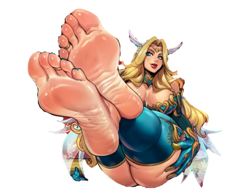 1girls 5toes amelia_teleris apple_butt big_breasts blonde_hair blue_eyes covering_breasts elbow_gloves elf_ears elf_female feet_crossed feet_together feet_towards_viewer feet_up female foot_fetish foot_focus huge_breasts jiggly_girls light-skinned_female long_hair original_character pointy_ears reiq smile soles solo solo_female thick_thighs thighhighs toe_ring toes white_background wrinkled_soles