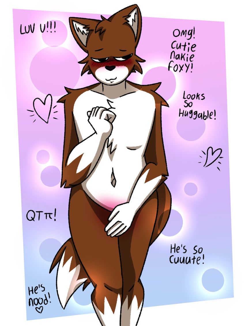 1boy anthro blush completely_nude covering covering_crotch furry male nude robablo tagme