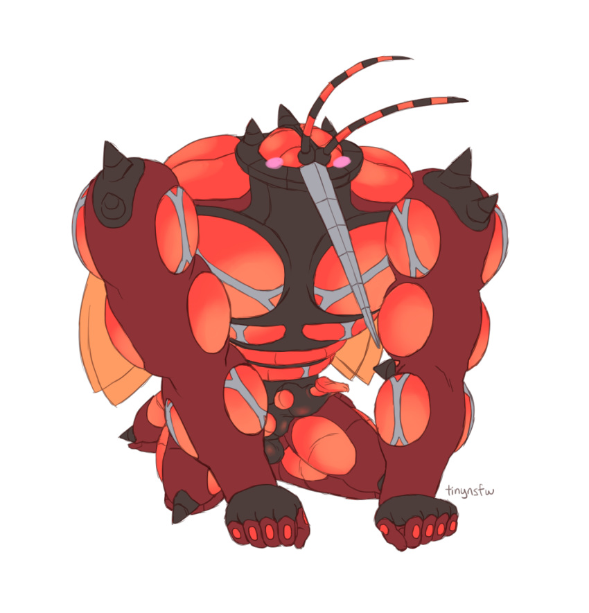 1boy 2016 all_fours antennae anthro arthropod biceps black_skin blush buzzwole erection humanoid insect male male_only mosquito muscular nintendo nude on_model penis pokémon_(species) pokemon pokemon_sm red_skin simple_background sitting solo testicles text tinybeasts ultra_beast video_games white_background wings