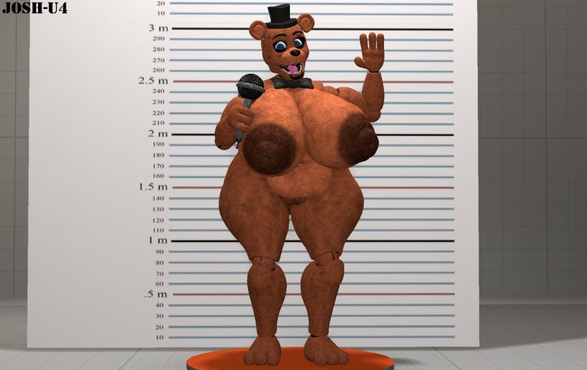animatronic animatronic_female bear big_areola big_ass big_breasts big_nipples black_nipples chubby chubby_female feet five_nights_at_freddy's five_nights_at_freddy's_2 freddy_(fnaf) happy josh-u4 microphone pussy thick_thighs waving