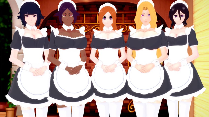 3d alternate_costume black_hair bleach blonde_hair blue_eyes brainwashing breasts cleavage clothed dark_skin femsub grey_eyes heart heart-shaped_pupils heart_eyes huge_breasts hypnosis inoue_orihime koikatsu! kuchiki_rukia large_breasts light_skin long_hair maid maid_headdress matsumoto_rangiku mind_control muhuhu multiple_girls multiple_subs orange_hair pov purple_eyes shihouin_yoruichi short_hair skirt small_breasts soifon symbol_in_eyes yellow_eyes
