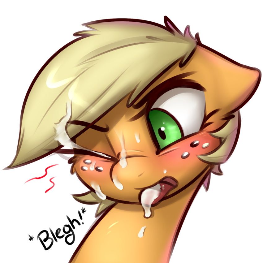 2016 applejack_(mlp) blonde_hair blush captainpudgemuffin cum cum_in_hair cum_in_mouth cum_inside cum_on_face equine feral freckles friendship_is_magic fur green_eyes hair horse mammal my_little_pony open_mouth orange_fur pony pudgeruffian solo text