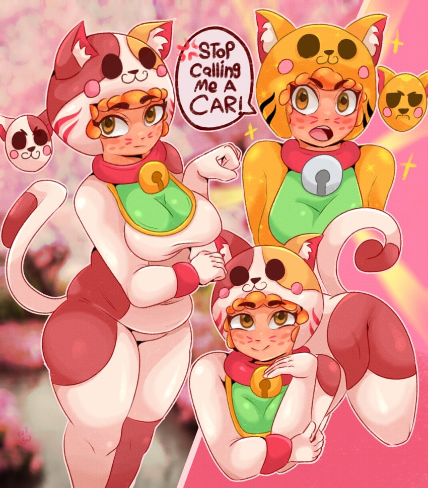 bea_(brawl_stars) big_breasts brawl_stars cat_costume cat_ears cat_tail chubby collar color text_bubble