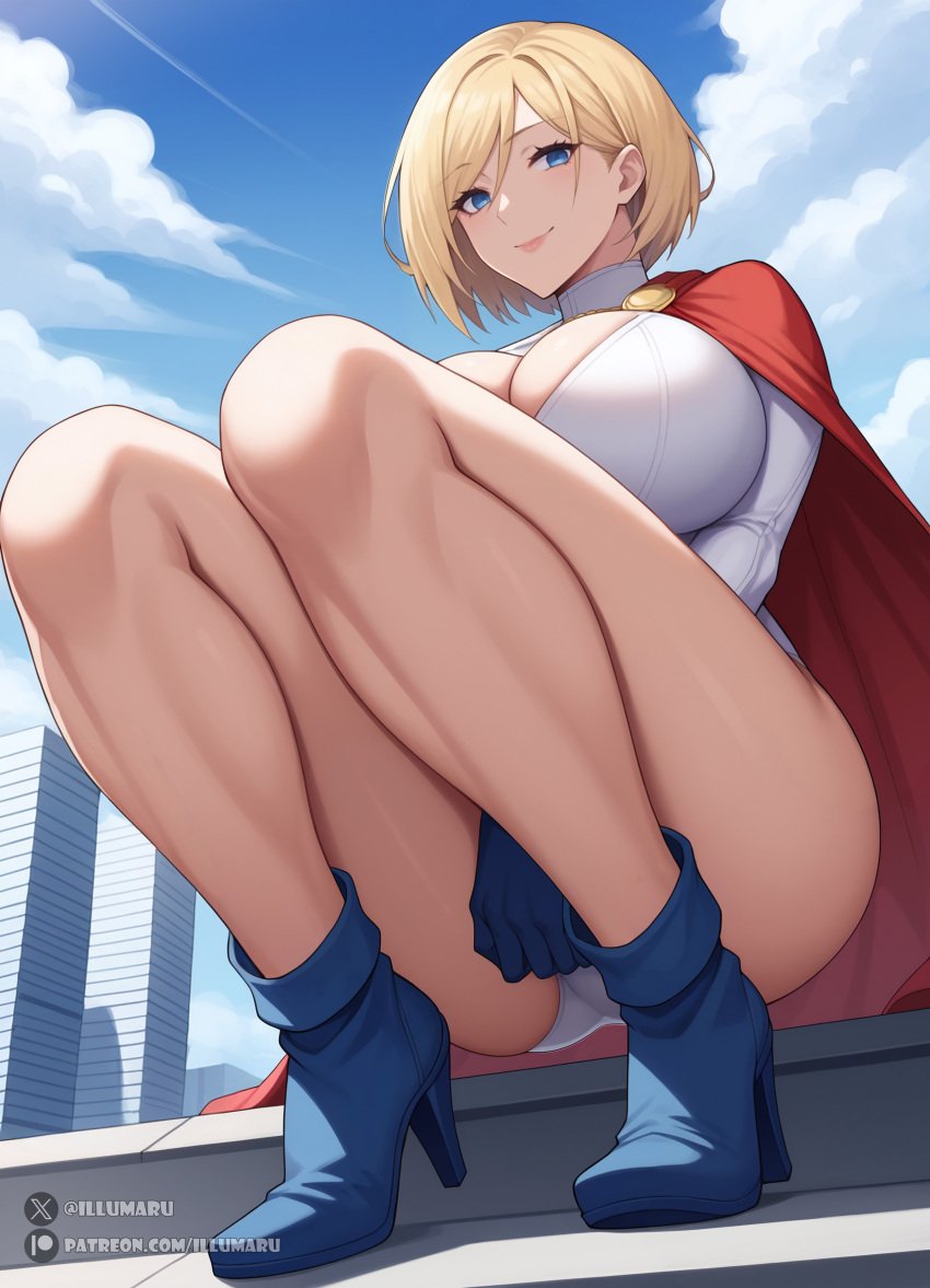 1girls 2024 ai_generated big_breasts blonde_hair blue_eyes cleavage curvaceous curvy curvy_body curvy_female curvy_figure dc dc_comics detailed female female_focus female_only from_below gloves hi_res huge_breasts illumaru large_breasts patreon_username power_girl short_hair solo squatting stable_diffusion superman_(series) thick_thighs voluptuous voluptuous_female wide_hips