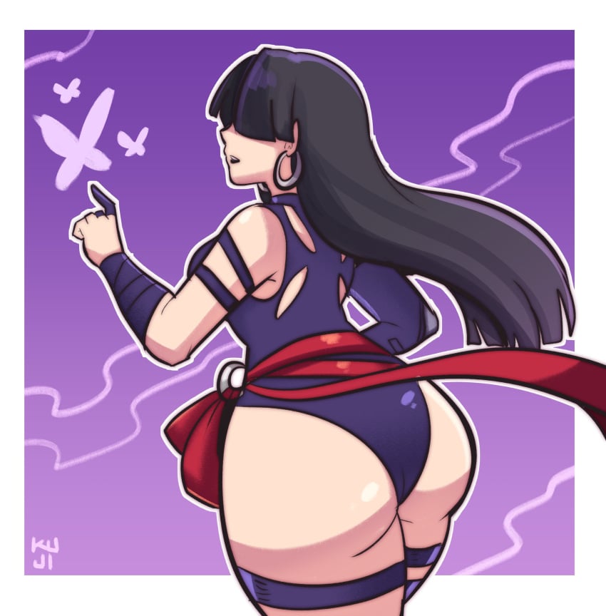 1girls ass ass_focus black_hair earrings kujikawaii looking_at_viewer marvel marvel_comics marvel_rivals mutant_(marvel) psylocke psylocke_(marvel_rivals) sai_(marvel) vengeance_psylocke x-men