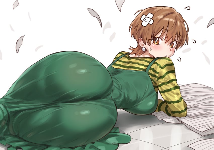 1girls ass ass_focus ass_visible_through_clothes bandage big_ass big_breasts blush breasts brown_eyes brown_hair clothed dat_ass earrings ebora fat_ass fate/stay_night fate_(series) female fujimura_taiga green_dress hanging_breasts hi_res huge_ass huge_breasts laying_down light-skinned_female light_brown_eyes light_brown_hair light_skin on_floor on_ground paper short_hair sweatdrop thick_thighs tight_clothing tight_dress type-moon youngmanisdown