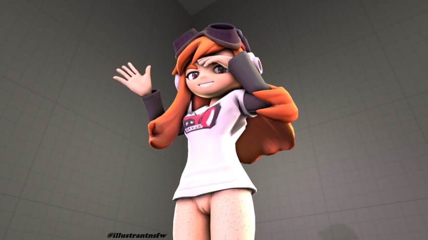 3d 3d_(artwork) female_focus female_only illustrantnsfw medium_breasts meggy_spletzer no_panties no_pants pussy saluting smg4