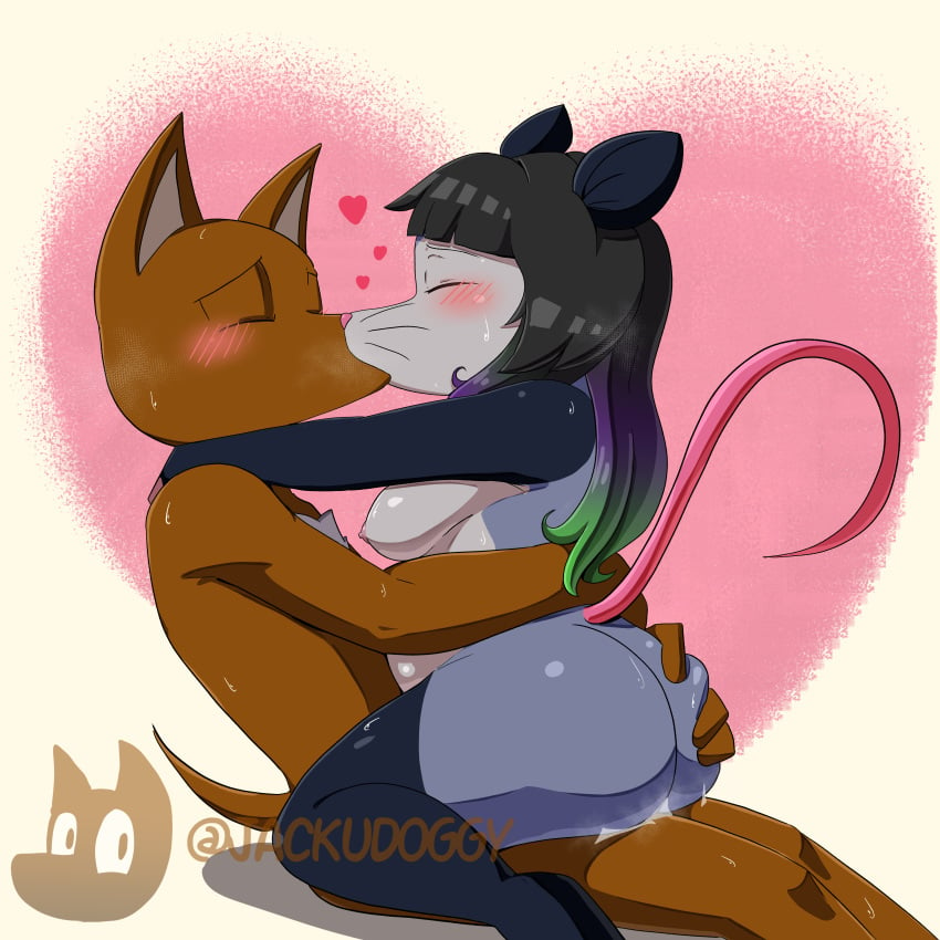 absurd_res american_opossum anthro ass beebee_(beebee_the_possum) big_butt blush bodily_fluids breasts butt_grab canid canine canis closed_eyes domestic_dog duo female female_penetrated fur hand_on_butt heart_symbol hi_res jack_(jackudoggy) jackudoggystyle kiss_on_lips kissing male male/female male_penetrating male_penetrating_female mammal marsupial nipples nude overweight overweight_female penetration sex simple_background slightly_chubby slightly_chubby_female sweat tail virginia_opossum