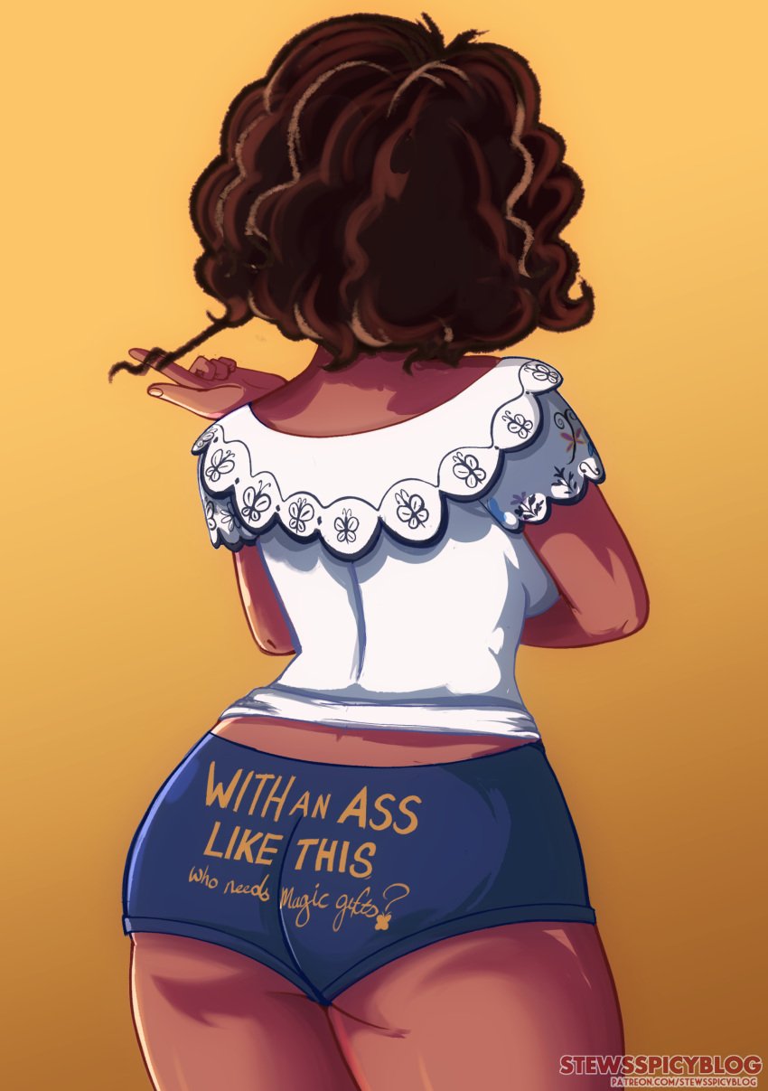 ass booty_shorts curly_hair dat_ass disney encanto female female_only hourglass_figure latina mirabel_madrigal stewsspicyblog tagme twirling_hair