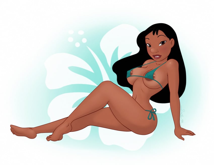 1girls big_breasts bikini black_hair dark-skinned_female dark_skin disney female female_focus female_only lilo_and_stitch looking_at_viewer nani_pelekai pin_up redbenjamin