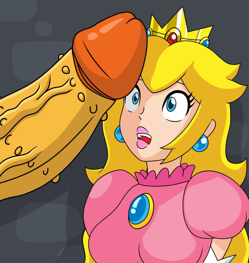 bowser cock_shock female huge_cock hyoreisan large_breasts male male/female mario_(series) monster monster_cock penis_awe penis_shadow princess_peach spiked_penis surprised surprised_expression