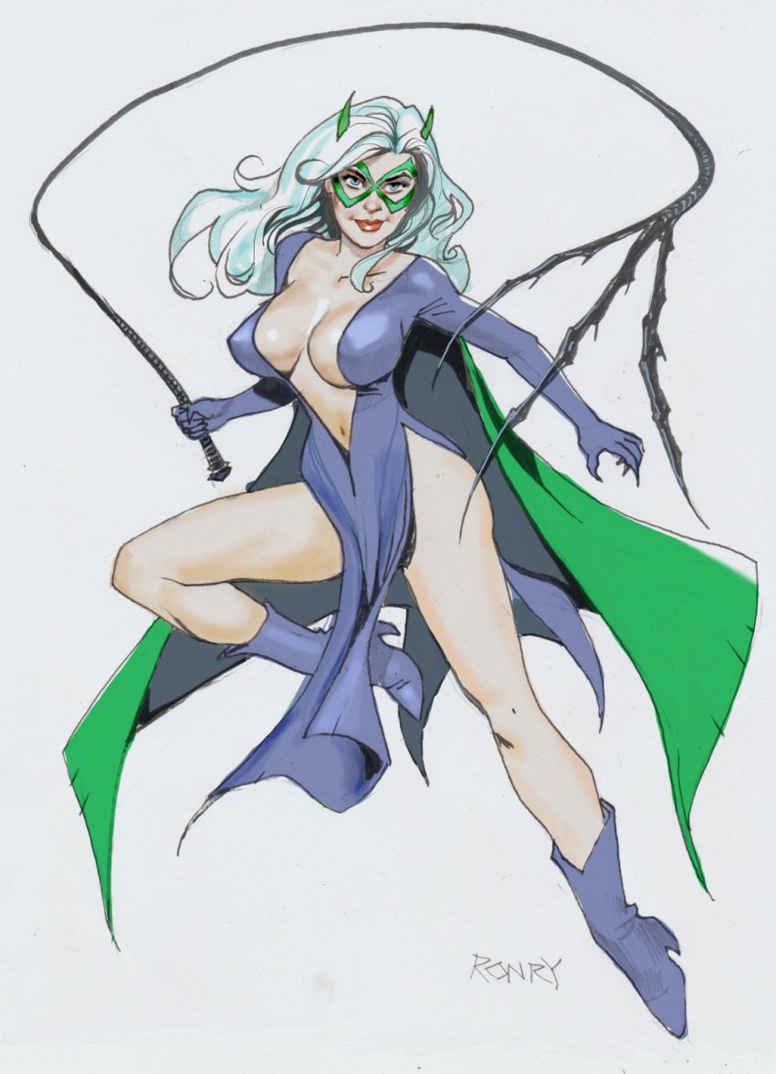 1girls batman_(series) black_cat_(marvel) blue_eyes boots catwoman_(cosplay) crossover_cosplay dc dc_comics domino_mask felicia_hardy huge_breasts marvel marvel_comics ronry_drawdude spider-man_(series) voluptuous white_hair