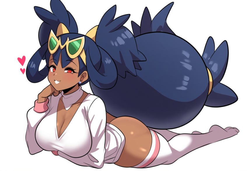 ai_generated ass big_breasts bottomless female female_focus female_only full_body heart iris_(pokemon) mullon novelai on_stomach pokemon pokemon_bw seductive seductive_look seductive_smile solo solo_female thick_thighs