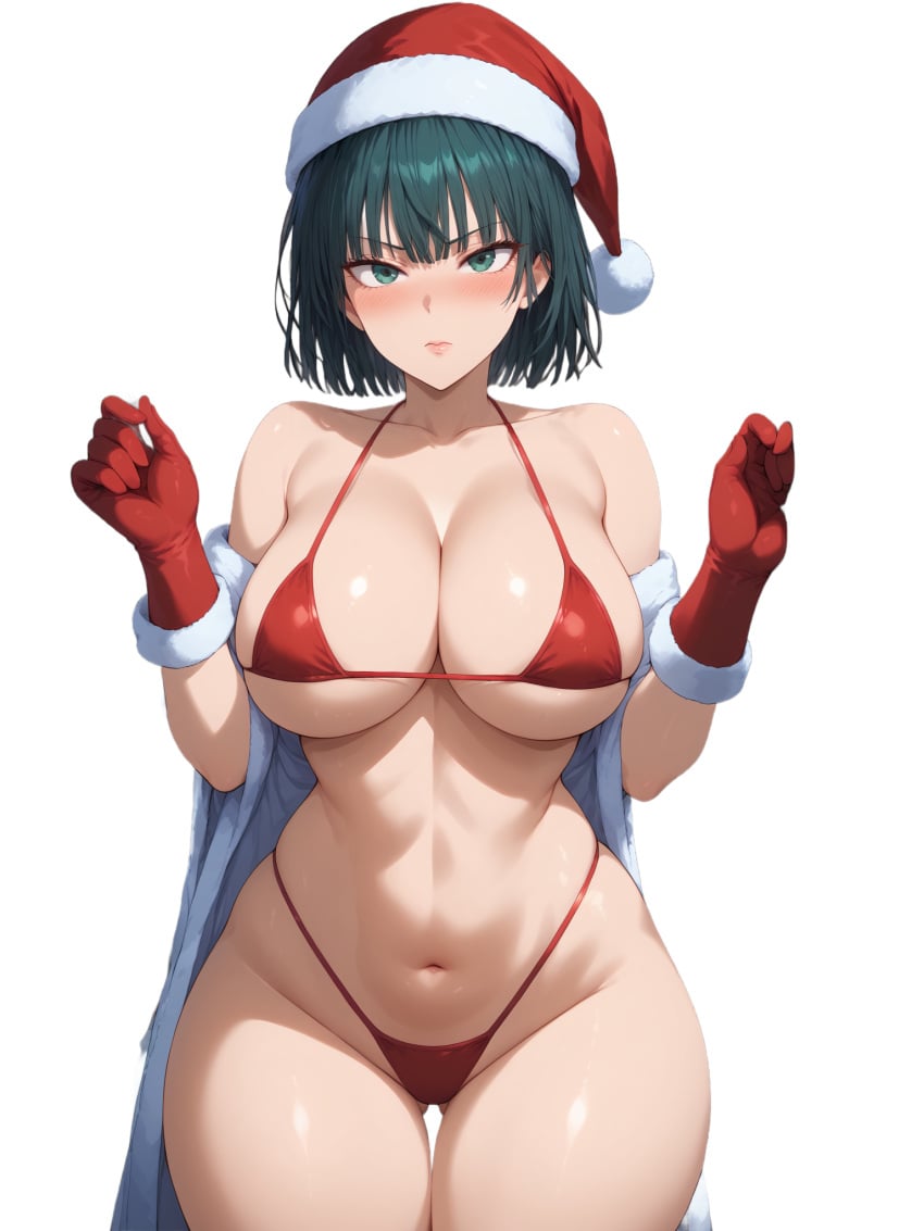 12kaneda12 1girls ai_fingers ai_generated bikini fubuki_(one-punch_man) large_breasts one-punch_man santa_hat self_upload solo solo_female transparent_background wide_hips