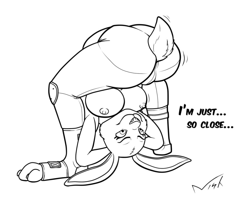 2016 ass black_and_white breasts clothing disney english_text female flexible judy_hopps lagomorph large_breasts mammal monochrome nipples nisharu rabbit text yoga zootopia