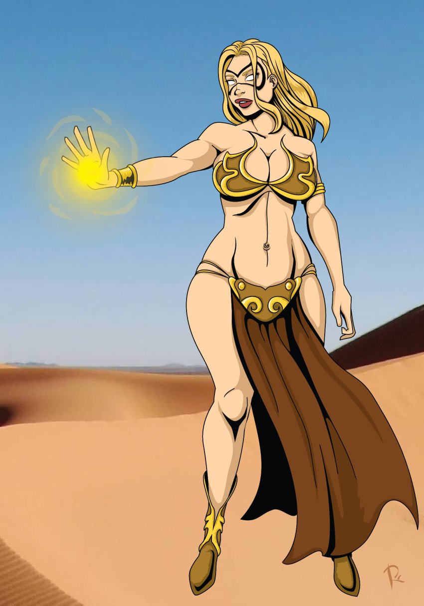 abs belly_dancer belly_dancer_outfit blonde_hair boots captain_marvel carol_danvers cleavage crossover domino_mask fit_female harem_girl harem_outfit large_breasts loincloth marvel marvel_comics slave slave_bikini slave_leia_(cosplay) slave_outfit slavegirl star_wars tatooine white_eyes