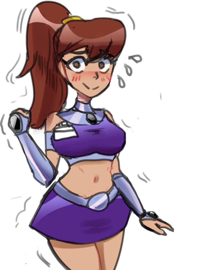 /co/ 1girls background_character blush clerk_girl_(teen_titans) cosplay dc dc_comics drawfag drawthread_request large_breasts name_tag navel ponytail solo starfire_(cosplay) starfire_(teen_titans)_(cosplay) sweatdrop teen_titans trembling