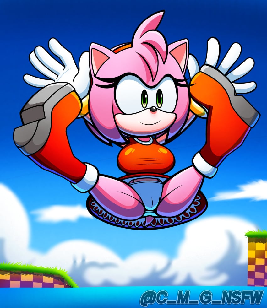 amy_rose ass boots breasts c_m_g_nsfw dress gloves green_eyes panties pink_body pink_skin pussy red_dress smile sonic_(series) sonic_dash sonic_the_hedgehog_(series) thighs white_gloves white_panties