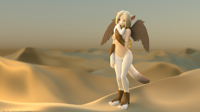 3d anthro ashnar breasts desert feline female furry hair mammal nipples nude outside pussy solo standing wide_hips