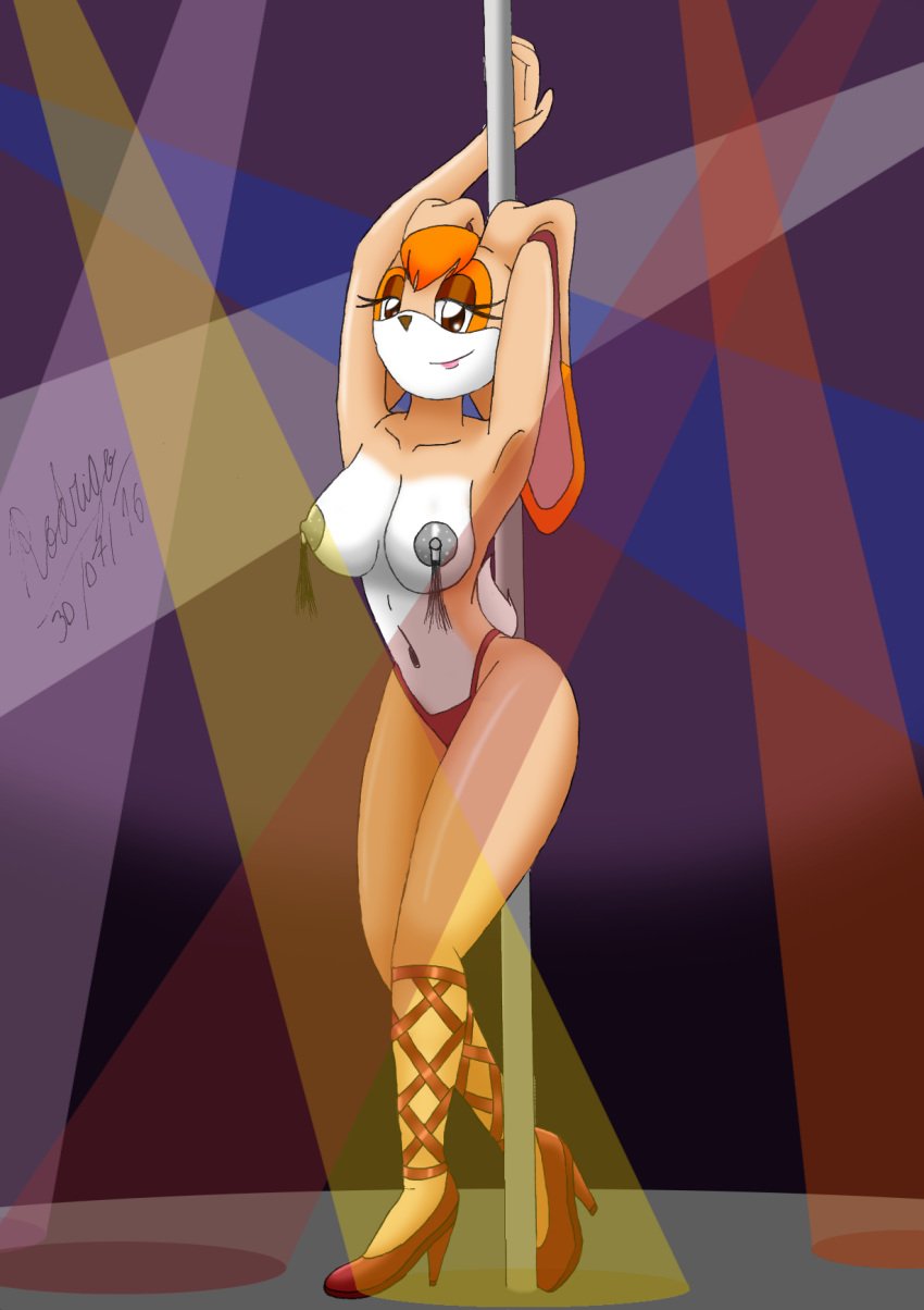 female furry kymerazero solo sonic_(series) stripper_pole tassels vanilla_the_rabbit