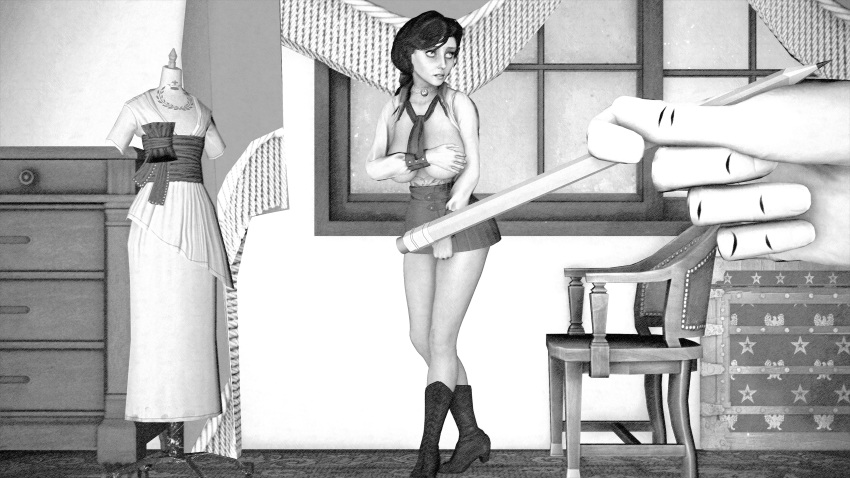 3d 4th_wall_breaking big_breasts bioshock bioshock_infinite black_and_white breasts busty elizabeth_comstock female female_focus female_only hourglass_figure photofiona tagme wide_hips