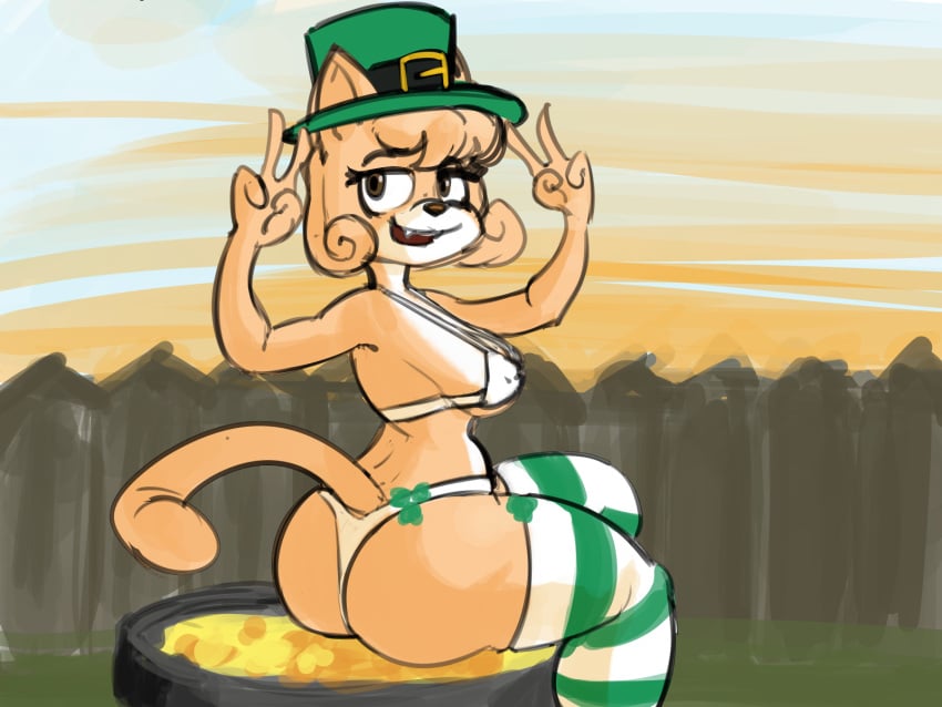 1girls 2024 4_fingers abstract_background anthro arms_bent ass belt belt_buckle big_breasts big_butt big_eyes bikini biped black_belt black_eyebrows black_eyelashes breasts brown_eyes brown_fence brown_nose cauldron clothed clothed_anthro clothed_female clothing clover clover_(plant) coin curled_hair digital_drawing_(artwork) digital_media_(artwork) domestic_cat double_v_sign ears_through_headwear eyebrow_through_hair eyebrows eyelashes fangs felid feline felis female female_only fence fingers fur furgonomic_hat furgonomic_headwear furgonomics gesture glistening glistening_eyes gold_(metal) gold_coin grass green_clothing green_hat green_headwear green_top_hat hair hand_gesture happy hat head_turned headgear headwear hi_res holidays iris legwear leo's_mother_(vg_cats) light_body light_ears light_fur light_hair light_tail looking_at_viewer looking_back looking_back_at_viewer mammal mature mature_anthro mature_female mature_woman milf monotone_ears monotone_hair monotone_tail multicolored_body multicolored_clothing multicolored_fur multicolored_legwear multicolored_thigh_highs open_mouth open_smile outside pattern_clothing pattern_legwear pattern_thigh_highs pinup plant pose pot_of_gold prick_ears pupils short_hair sitting sitting_on_cauldron skimpy skimpy_bikini skimpy_swimwear sky smile smiling_at_viewer snout solo solo_female st._patrick's_day striped_clothing striped_legwear striped_thigh_highs stripes swimwear tail tan_body tan_ears tan_fur tan_hair tan_tail teeth thick_thighs thigh_highs top_hat translucent translucent_hair two_tone_body two_tone_breasts two_tone_clothing two_tone_fur two_tone_legwear two_tone_thigh_highs v_sign vg_cats webcomic white_bikini white_body white_clothing white_fur white_swimwear zambs