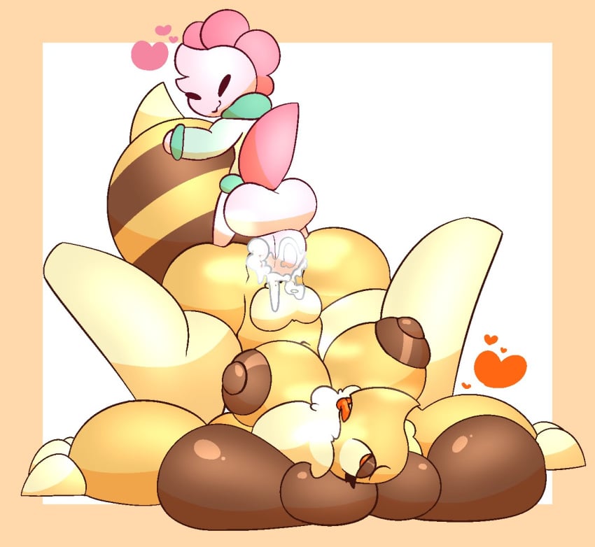 1boy 1girls 2anthro after_sex after_vaginal ahe_gao antennae anthro anthro_on_anthro anthro_penetrated anthro_penetrating axii_(sleepysous) balls bee bee_girl big_breasts brown_nipples cum cum_in_pussy cum_inside heart holding_abdomen honeyhive kaya_(honeyhive) large_areolae monster_girl orgasm orgasm_face puffy_nipples reverse_piledriver_position size_difference sleepysous small_but_hung small_dom_big_sub spread_legs tagme upside-down vaginal_sex yellow_body