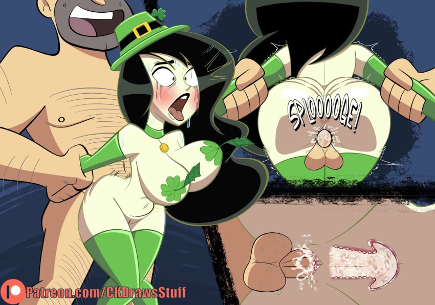 1boy 1boy1girl 1girls black_hair codykins123 commission cum_in_pussy disney disney_channel female green_eyes kim_possible male saint_patricks_day shego