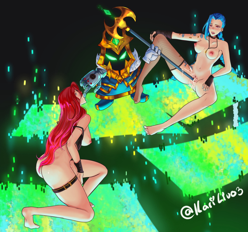 2girls breasts female jinx_(league_of_legends) league_of_legends miss_fortune multiple_girls veigar