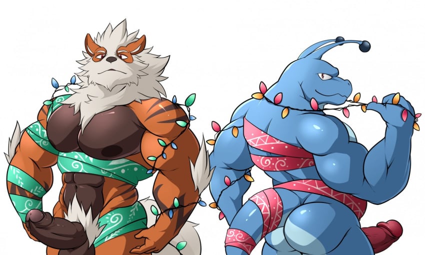 2boys abs alien antennae anthro anthrofied arcanine ass canine erection fur furry goldyne lights looking_at_viewer looking_back maldu male_only mammal manly navel nintendo nipples original_character pecs penis pokemon pokemon_(species) presenting_hindquarters smile testicles uncut video_games