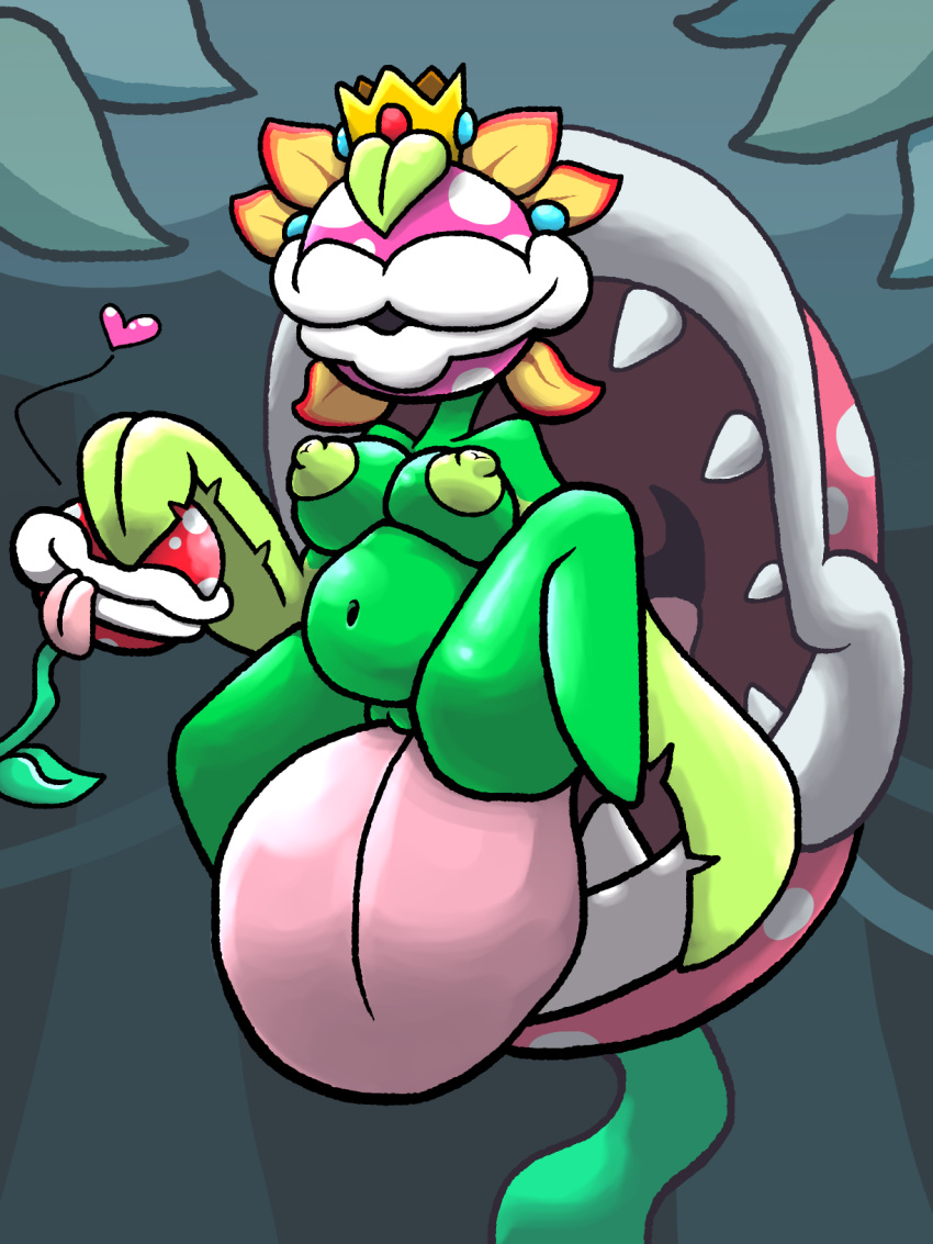 1girls 2others breasts carnivorous_plant chabble female heart leaf_hair leaf_hands mario_(series) nipples no_eyes nub_feet piranha_plant plant plant_girl post_transformation princess_peach pudgy_belly pussy sharp_teeth sitting_on_tongue tongue