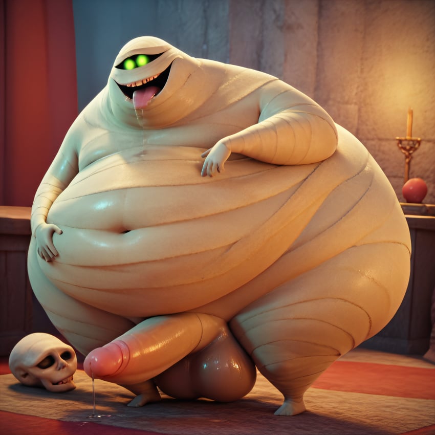 absurd_res absurd_resolution absurdres ahe_gao ai_generated ass balls belly big_ass big_balls big_belly big_butt big_cock big_dick big_penis cock dick egyptian_mythology floor green_eyes high_resolution highres hotel_transylvania huge_ass huge_balls huge_belly huge_butt huge_cock male male_only matronai_(artist) monster mummy mummy_wrappings murray_the_mummy penis room rug saliva saliva_on_tongue skull sony_corporation sony_interactive_entertainment sony_pictures_animation stable_diffusion tongue tongue_out undead wall wrappings