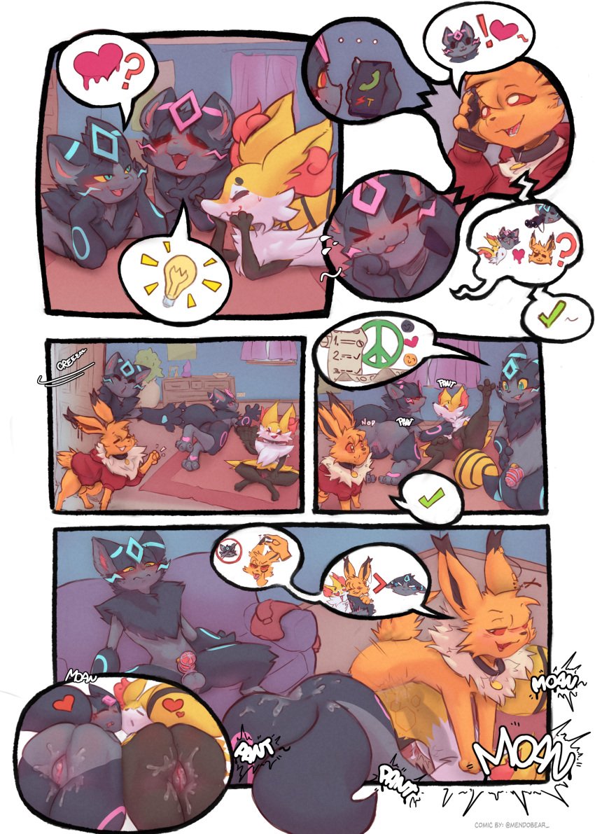 ?kiyoko_(beebraix) absurd_res anthro blush braixen chastity_cage chastity_device collar cuckold eeveelution electronics female feral generation_1_pokemon generation_6_pokemon group hearts_around_head hi_res jolteon maddy_(braixeolu) male male/female mendobear nintendo onomatopoeia phone pokemon pokemon_(species) sound_effects tarma text umber_(braixeolu)