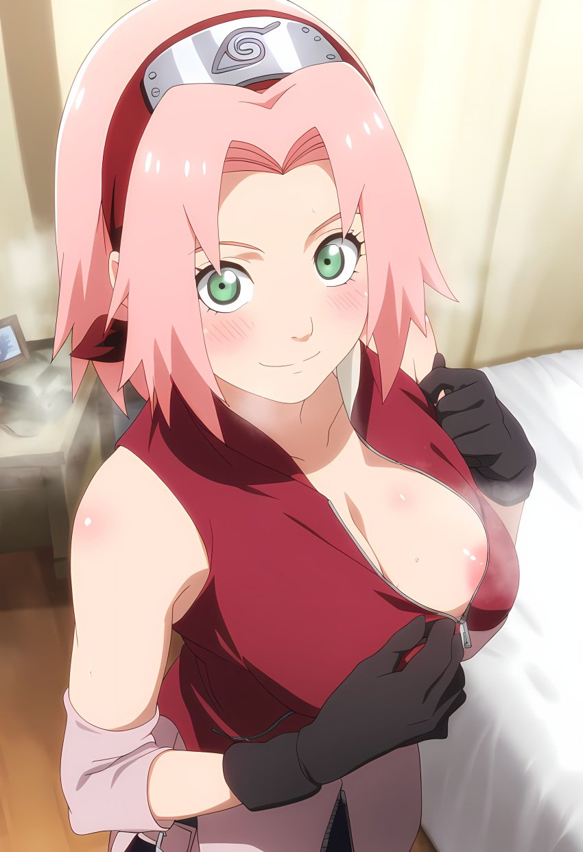 1girls ai_generated alternate_breast_size big_breasts blush breasts busty clothing clothing_pull female female_focus fully_clothed gloves green_eyes hair_ornament hairband huge_breasts indoors light-skinned_female light_skin long_hair looking_at_viewer nai_diffusion naruto naruto_(series) naruto_shippuden nipple_slip nipples no_bra no_bra_under_clothes one_breast_out oppai pale-skinned_female pale_skin sakura_haruno shirt short shoulder_length_hair skirt smile solo solo_focus stable_diffusion taking_clothes_off teasing undressing unzipped voluptuous waifuperfection white_skin zipper zipper_down zipper_pull_tab