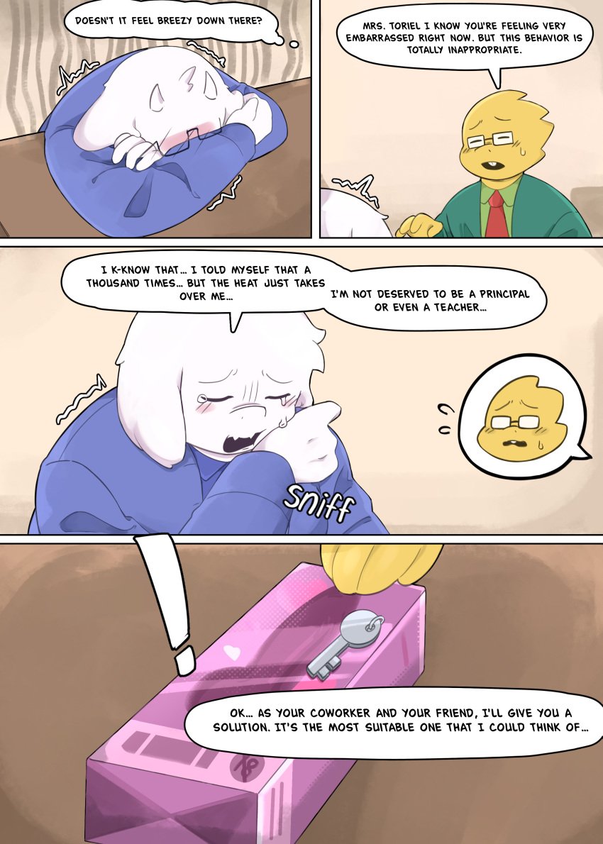 2d 2girls alphys anthro bbw comic comic_page deltarune english_text female female_only furry goat_girl goat_humanoid humanoid lizard_girl lizard_humanoid milf talking_to_viewer text thenewpassion toriel undertale undertale_(series) white_body yellow_body