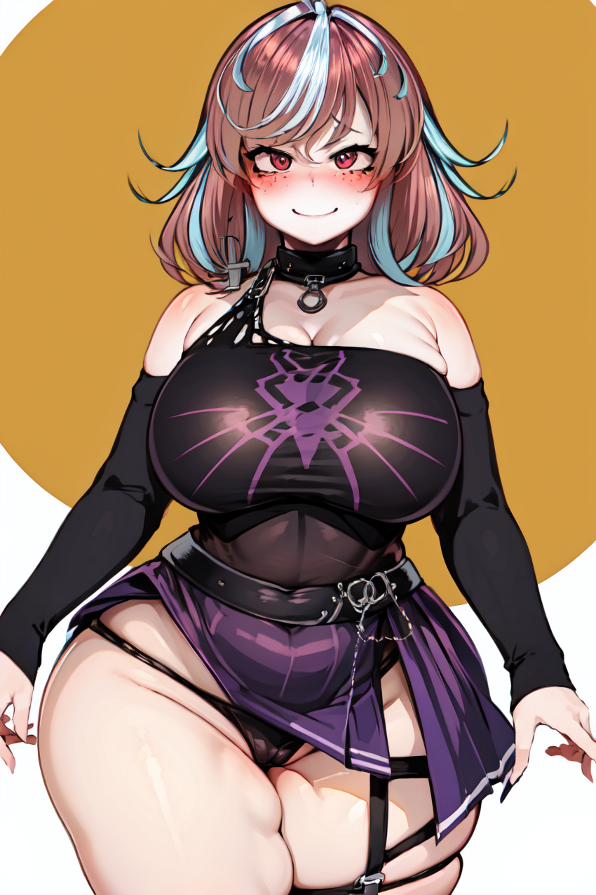 ai_generated emikukis huge_breasts multicolored_hair ricochetk smile virtual_youtuber vtuber wide_hips