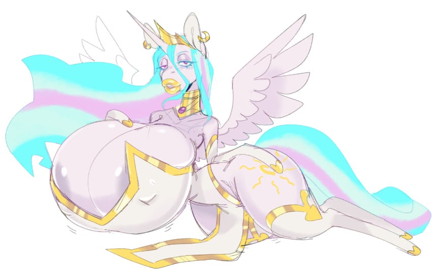 anthro areola areola_slip big_breasts bimbofication bimbofied bimbony bimbophi breasts clothed clothing female friendship_is_magic hasbro huge_breasts hyper hyper_breasts lips my_little_pony princess_celestia_(mlp) solo thick_lips wide_hips